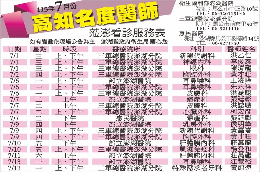 澎湖縣政府衛生局廣告
